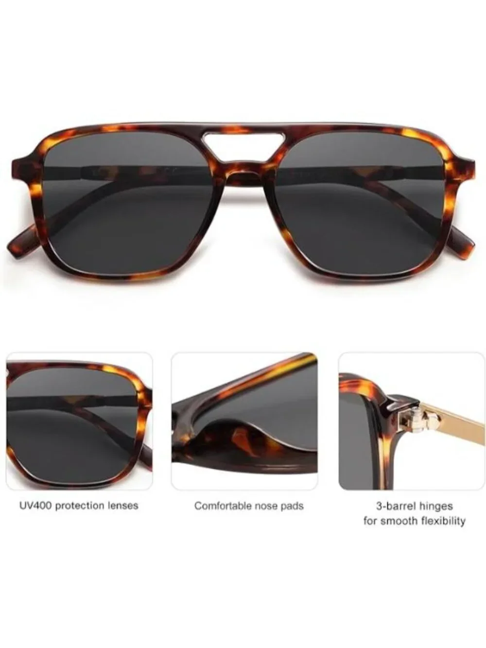 SOJOS Women Aviator Sunglasses Rectangle Sun Glasses Tortoise Frame Grey Lens